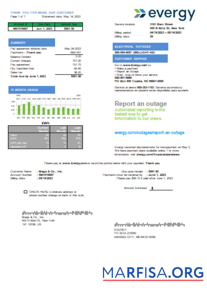 Blank Missouri Evergy electricity utility business bill, SCR example